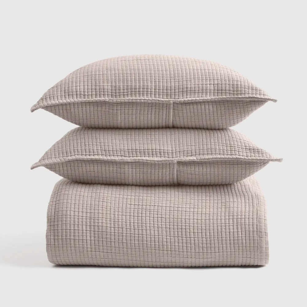 NWT! Quince Organic Cotton Sand Ribbed Coverlet & Shams! King/ Cal King (1279)